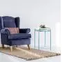 CERBIOR Tray End Table, Round Metal Tray Table Side Sofa Table Anti-Rust and Waterproof Outdoor & Indoor Snack Table Accent Coffee Table Gray Blue