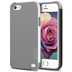 EXSEK iPhone 5/5S SE Case, Hybrid Impact Ultra Slim 3 Color Shockproof Case [Anti-Slip] [Extra Front Raised Lip] Scratch Resistant Soft Gel Hard PC Bumper Rugged Case for iPhone 5/5S (Grey)