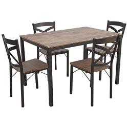 Dporticus 5-Piece Dining Set Industrial Style Wooden Kitchen Table and Chairs with Metal Legs- Espresso