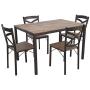 Dporticus 5-Piece Dining Set Industrial Style Wooden Kitchen Table and Chairs with Metal Legs- Espresso