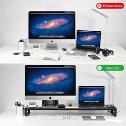 Dual Monitor Stand Riser with 8 USB 3.0 Hub Ports, Aluminum Strong&Sturdy for Computer, TV, PC, Printer, Multi Media Speaker-Multifunctional Desktop Organizer