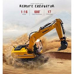 DOUBLE E Remote Control Truck RC Excavator Toy 17 Channel 3 in 1 Claw Drill Metal Shovel Real Hydraulic Electric RC Construction Vehicle with Working Lights