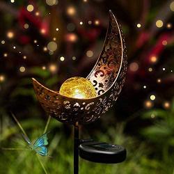 EOYIZW Garden Decor, 32'' (2 Pack) Garden Solar Lights Outdoor Decor, Crystal Glass Globe Metal Moon Stake Light, Yard Art Decorations Ornaments Light Warm White LED for Lawn, Patio, Pathway