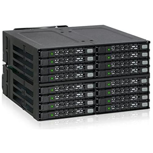 ICY DOCK ToughArmor Rugged Full Metal 16 Bay 2.5” SAS/SATA SSD/HDD Backplane Cage for 2X External 5.25” Bay - MB516SP-B