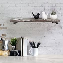 MyGift 24-Inch Wall Mounted Industrial Black Metal Pipe & Rustic Torched Wood Floating Shelf