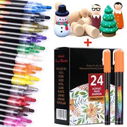 NYTiger Acrylic Paint Pen, DIY Craft Waterproof Painting Pens with Reversible Tips for Rock Painting, Fabric, Ceramic, Glass, Wood, Metal(24 Pack)