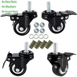 DICASAL 4 Pack 1.5 Inch Swivel Stem Casters, Non-Marking Polyurethane Wheels 330 Lbs with Diameter 3/8''- 16 x 1'' Stem Thread and Nuts for Carts Trolley Furniture