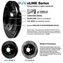 For Nissan Armada, Titan R1 Concepts eLine Front Rear Black Drill Slot Brake Rotors Kit + Ceramic Pads