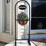 Sunnydaze Hanging Basket Planter Stand with Metal Welcome Sign, Indoor/Outdoor Plant Holder, 45 Inch