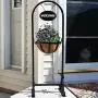 Sunnydaze Hanging Basket Planter Stand with Metal Welcome Sign, Indoor/Outdoor Plant Holder, 45 Inch Sunnydaze Hanging Basket Planter Stand with Metal Welcome Sign, Indoor/Outdoor Plant Holder, 45 Inch