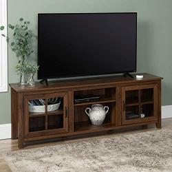 Walker Edison Portsmouth Classic 2 Glass Door TV Stand for TVs up to 80 Inches, 70 Inch, Walnut Brown