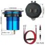 YONHAN [Upgraded Version] Quick Charge 3.0 Dual USB Car Charger with Voltmeter & ON/Off Switch, Metal 36W 12V USB Outlet Fast Charger for Car Boat Marine ATV Truck and More - Blue