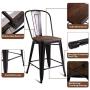 COSTWAY Tolix Style Dining Stools with Wood Seat and Backrest, Industrial Metal Counter Height Stool, Modern Kitchen Dining Bar Chairs Rustic, Copper