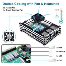 Smraza Compatible with Raspberry Pi 4 Fan with 4PCS Aluminum Heatsinks, DC 5V Cooling Fan for Raspberry Pi 4, Fan for Raspberry Pi 4 Model B, 3 B+, Pi 3, Pi 2, Size:30x30mm (Black Fan)