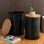 Glitzhome Rustic Storage Ottoman Seat Stool, Farmhouse End Table, Galvanized Metal Accent Side Table Toy Box Bin with Round Wood Lid for Living Room Furniture, Nesting Pieces Two, Black Glitzhome Rustic Storage Ottoman Seat Stool, Farmhouse End Table, Galvanized Metal Accent Side Table Toy Box Bin with Round Wood Lid for Living Room Furniture, Nesting Pieces Two, Black