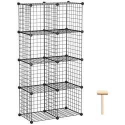 C&AHOME Wire Storage Cubes, Metal Grids Bookshelf, Modular Shelving Units, Stackable Bookcase, 8 Cubes Closet Organizer for Home, Office, Kids Room, 24.8'' L x12.4 W x 48.4'' H Black