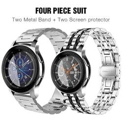 Dsytom Compatible with Galaxy Watch 46mm / Gear S3 Bands Men XL Large,2 Pack Solid Metal Strap Replacement with Samsung Gear S3 Classic/Frontier Smart Watch with Screen Protector(Silver/Black+Silver)