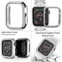 Mosonio Compatible with Apple Watch Band 38mm 40mm 42mm 44mm with Case Women, Jewelry Replacement Metal Wristband Strap with 2 Pack Bling PC Protective Cover for iWatch Series 6/5/4/3/2/1(Silver)