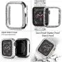 Mosonio Compatible with Apple Watch Band 38mm 40mm 42mm 44mm with Case Women, Jewelry Replacement Metal Wristband Strap with 2 Pack Bling PC Protective Cover for iWatch Series 6/5/4/3/2/1(Silver)