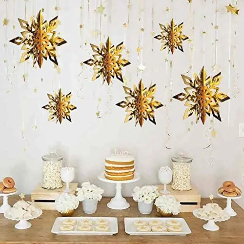 Winter Wonderland Snowflakes Party Decorations 3D Card Hanging Paper Centerpieces for/Birthday/Christmastree/New Year/Baby Shower/Wedding Party /Shopwindow Supplies (Mirror Gold) Winter Wonderland Snowflakes Party Decorations 3D Card Hanging Paper Centerpieces for/Birthday/Christmastree/New Year/Baby Shower/Wedding Party /Shopwindow Supplies (Mirror Gold)