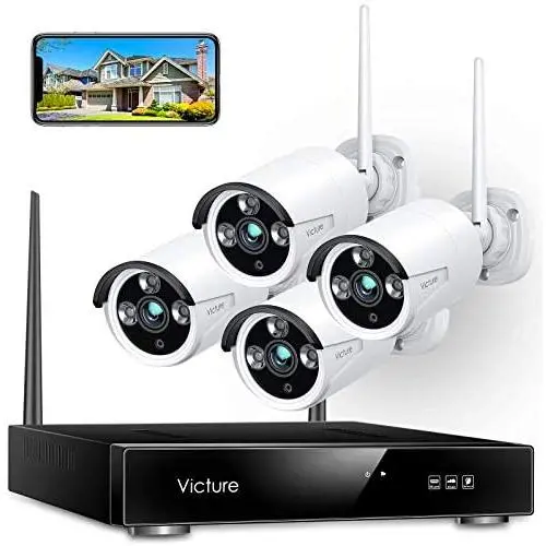 Wireless Security Camera System, Victure 1080P 8 Channel NVR 4PCS Outdoor WiFi Surveillance Camera with IP66 Waterproof, Night Vision, Motion Alert, Remote Access, No Hard Disk Wireless Security Camera System, Victure 1080P 8 Channel NVR 4PCS Outdoor WiFi Surveillance Camera with IP66 Waterproof, Night Vision, Motion Alert, Remote Access, No Hard Disk