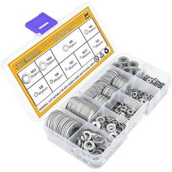 Sutemribor 304 Stainless Steel Flat Washers Set 580 Pieces, 9 Sizes - M2 M2.5 M3 M4 M5 M6 M8 M10 M12