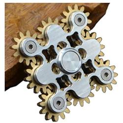 Pure Brass Fidget Spinner Gears Linkage Fidget Gyro Toy Metal DIY Hand Spinner Spins Long Time EDC Focus Meditation Break Bad Habits ADHD with Multiple Premium Bearings (9 Gears White)