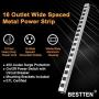 BESTTEN Wide-Spaced 16-Outlet Metal Surge Protector Power Strip with 12ft Long Extension Cord, 450 Joules, 15A Switch with Circuit Breaker, Silver