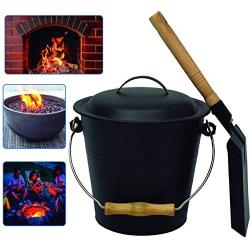 EasyGoProducts EGP Mini Bucket with Shovel and Lid – Metal Hot Wood Ash Pail-Firepl, Black