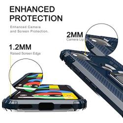 PULEN for Google Pixel 4A Case,with 1 Pack Screen Protector,Hybrid Armor Metal Ring Holder Magnetic Car Mount,Full Body Shockproof Sturdy Bumper Protective Cover - Blue