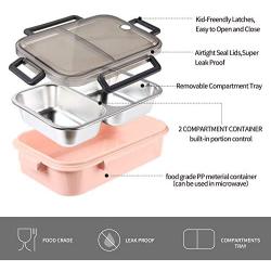 WORTHBUY Stainless Steel Lunch Container, 2 Section Design, Keep Foods Separated, Metal Bento Box with Insulated Lunch Bag Portable Utensil, Kids/Women/Adults, BPA-Free(2nd Generation, Pink)