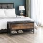 VASAGLE Industrial Storage Bench, Shoe Bench, Bed End Stool with Padded Seat and Metal Shelf, Storage Chest, Sturdy Steel Frame,Hallway, Living Room, Rustic Brown and Black ULSB47BX