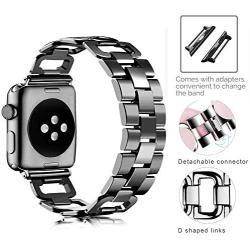 OULUCCI Stainless Steel Band Compatible Apple Watch Band 38mm 40mm Women Iwatch Series 6, SE, Series 5, Series 4, Series 3, Series 2 1 Accessories Metal Wristband D-Shape Sport Strap BLACK