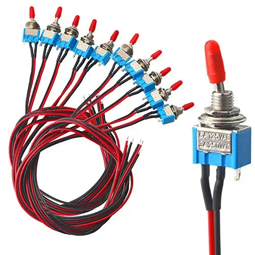 FULARR 10Pcs Professional Car Mini Toggle Switch with Pre-Wired, ON-Off 2 Position 3 Pin SPST Metal Auto Rocker Switch MTS-1, for Car Auto Truck Boat –– 3A 250VAC / 6A 125VAC FULARR 10Pcs Professional Car Mini Toggle Switch with Pre-Wired, ON-Off 2 Position 3 Pin SPST Metal Auto Rocker Switch MTS-1, for Car Auto Truck Boat –– 3A 250VAC / 6A 125VAC