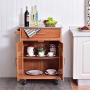 Giantex Wood Kitchen Trolley Cart Rolling Kitchen Island Cart with Stainless Steel Top Storage Cabinet Drawer and Towel Rack