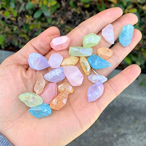 38pcs Natural Crystal Quartz Free Form Irregular Chakras Rainbow AB Titanium Coated Gemstone Beads for Jewelry Craft Making GCA-1