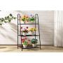 DOEWORKS 3 Tier Metal Plant Stand, Ladder-Shaped Storage Rack Stand Shelf,Shoe Organizer, Utility Storage for Indoor Outdoor Use, Black
