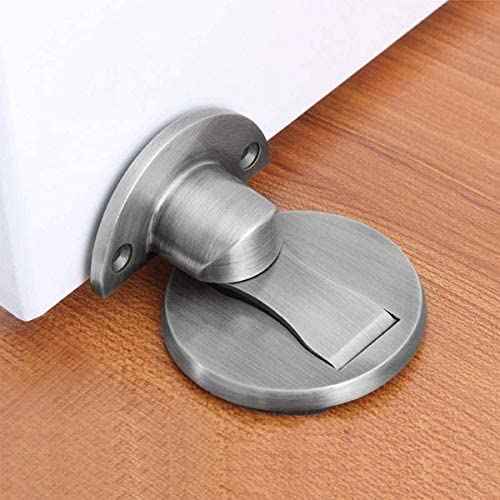 Magnetic Door Stop, Invisible Magnetic Door Stopper,Brushed Satin Nickel,Floor Metal Magnetic Door Catch Door Holder with Adhesive,Stainless Steel Doorstop Heavy Duty Silver