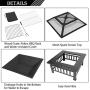 Bonnlo 32'' Outdoor Fire Pit with Barbecue/Cooking Grill and Rain Cover Square Metal Wood Burning Pit Backyard Patio Terrace