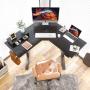 FEZIBO L-Shaped Electric Standing Desk, 48 Inches Height Adjustable Corner Desk, Full Sit Stand Home Office Table with Splice Board, Black Frame/Black Top FEZIBO L-Shaped Electric Standing Desk, 48 Inches Height Adjustable Corner Desk, Full Sit Stand Home Office Table with Splice Board, Black Frame/Black Top