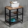 VINEXT 3-Tier Kitchen Serving Cart, Industrial Rolling Cart on Wheels, Simple and Convenient Storage Rack for Living Room, Vintage Style Wooden Board, Stable Metal Frame