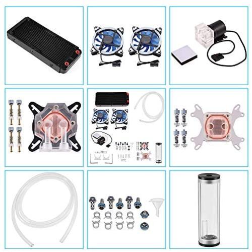 DIY 240mm Compputer Water Cooling Kit,240mm Cooler G1/4 CPU/GPU Block Pump Reservoir LED Fan Heat Sink Computer Water Cooling Connectors Kit,18 Waterways All-in-one Liquid CPU Cooler Kit