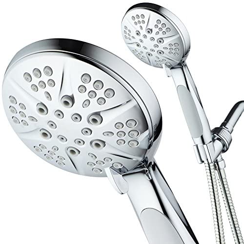NOTILUS Giant High-Pressure 6-setting Luxury Rain/Handheld Shower Head - Anti-Slip Grip, Metal Fittings, Anti-Clog Jets, Heavy-Duty Stainless Steel Hose - All-Chrome Finish