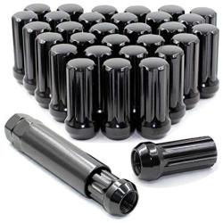 Wheel Accessories Parts Set of 32 2.0'' Long Truck Small Diameter Lug Nut Closed End Bulge Acorn 7 Spline (M14 x 1.5, Black)