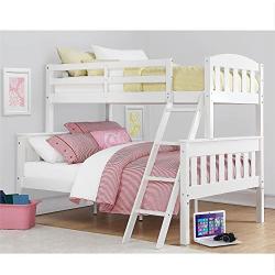 Dorel Living Airlie Solid Wood Bunk Beds Twin Over Full with Ladder and Guard Rail, White