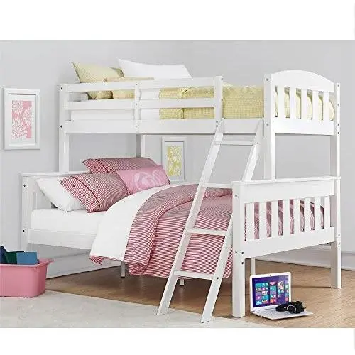 Dorel Living Airlie Solid Wood Bunk Beds Twin Over Full with Ladder and Guard Rail, White Dorel Living Airlie Solid Wood Bunk Beds Twin Over Full with Ladder and Guard Rail, White