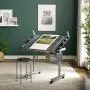 SD Studio Designs Studio Designs 2 Piece Vision Modern Metal Hobby, Craft, Drawing, Drafting Table, Mobile Desk with 40.75'' W x 25.75'' D Angle Adjustable Top in Silver/Blue Glass SD Studio Designs Studio Designs 2 Piece Vision Modern Metal Hobby, Craft, Drawing, Drafting Table, Mobile Desk with 40.75'' W x 25.75'' D Angle Adjustable Top in Silver/Blue Glass