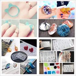 5 Pieces 30ML Crystal Epoxy Resin Glue,1 Pcs Mini LED Lamp, 1 Tweezer 3 Kit Set Decoration, 11Pcs Transparant Silicone Mold 100 Pieces Golden Rings Metal Accessories For Nail Art