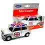 Mini Cooper Model (Silver) with Union Jack Top Made of Die Cast Metal and Plastic Parts, Pull Back & Go Action Model