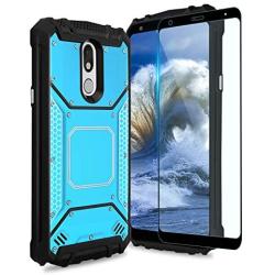 TJS Phone Case Compatible with LG Stylo 4 2018/Stylo 4 Plus/Q Stylus/Q Stylus Plus/Q Stylus Alpha, [Full Coverage Tempered Glass Screen Protector] Aluminum Magnetic Support Metal Plate Back (Blue)